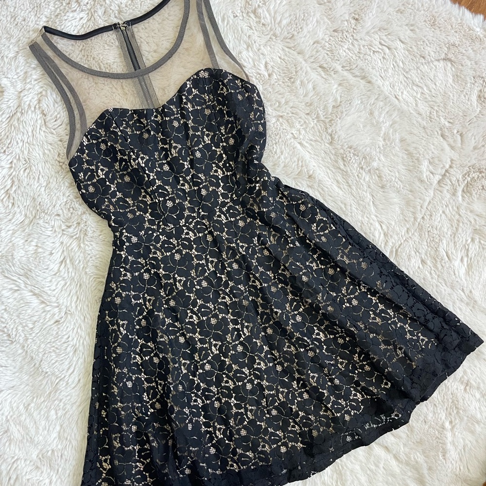 BCBGMaxAzria Black Tan Fit and Flare Cocktail Dress